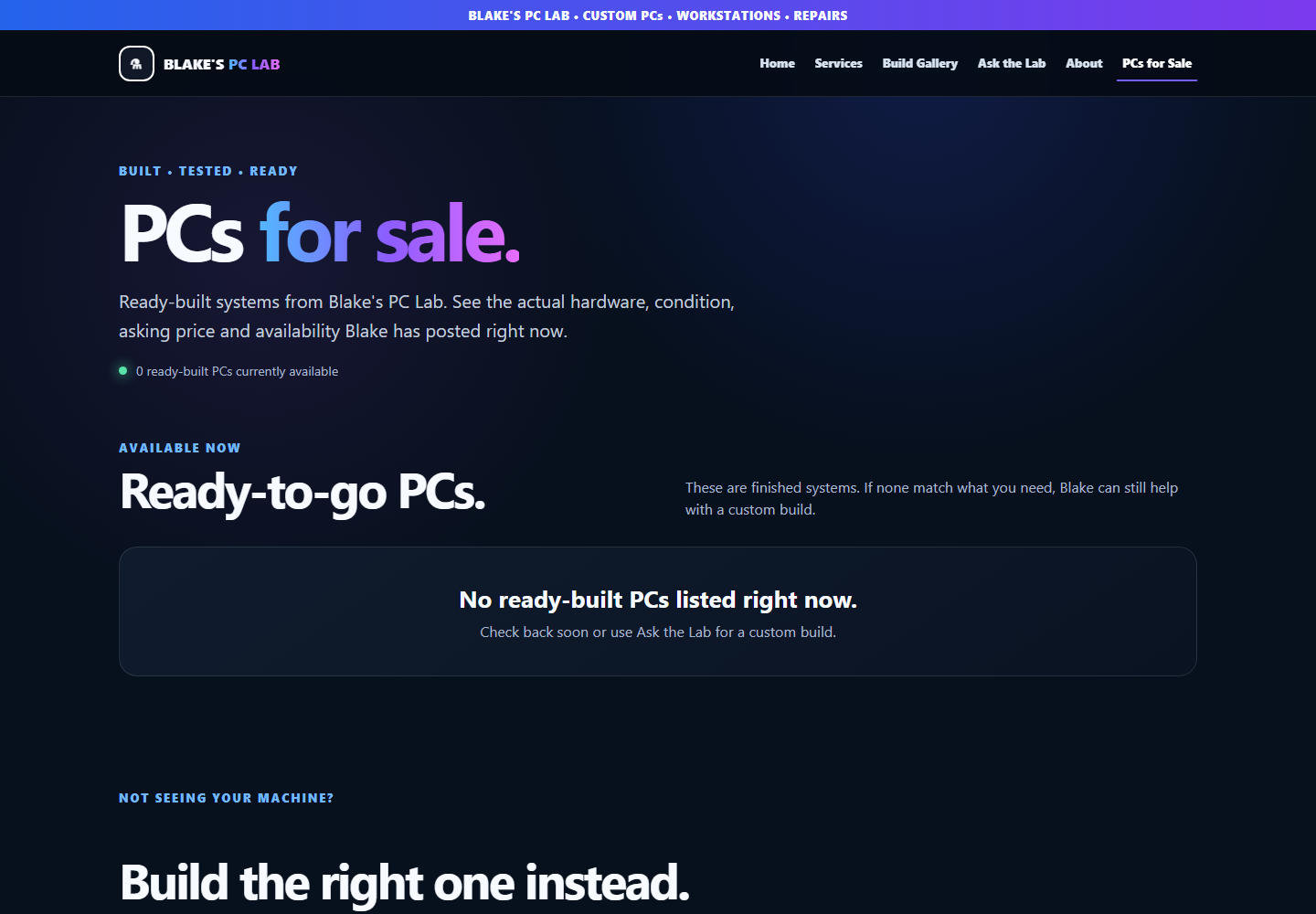 Blake’s PC Lab PCs for sale page