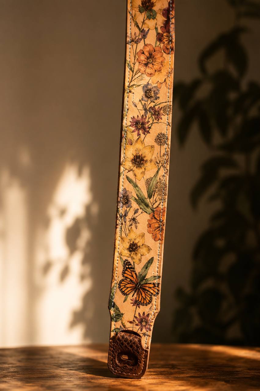 Floral butterfly guitar strap